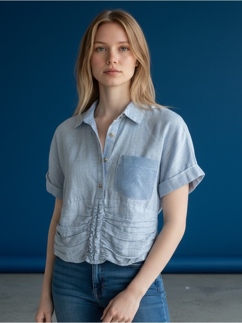 Free People Light Blue Woven Women's Top